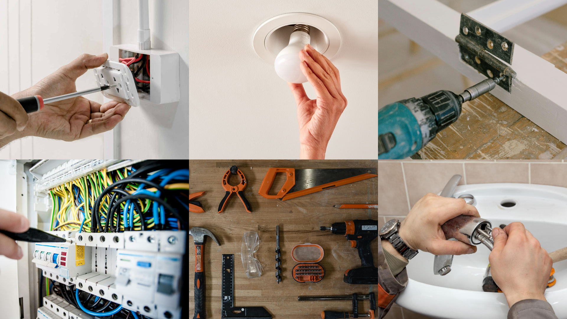 Տան սպասարկման ծառայությունների կոլաժ - Էլեկտրատեխնիկական, սանտեխնիկական և ներքին հարդարման աշխատանքներ